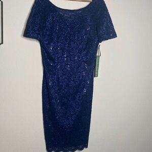 NWT Jackie Jon NY special occasion Navy Lace Glitter Dress Women’s Size 12